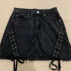 denim mini skirt with lace